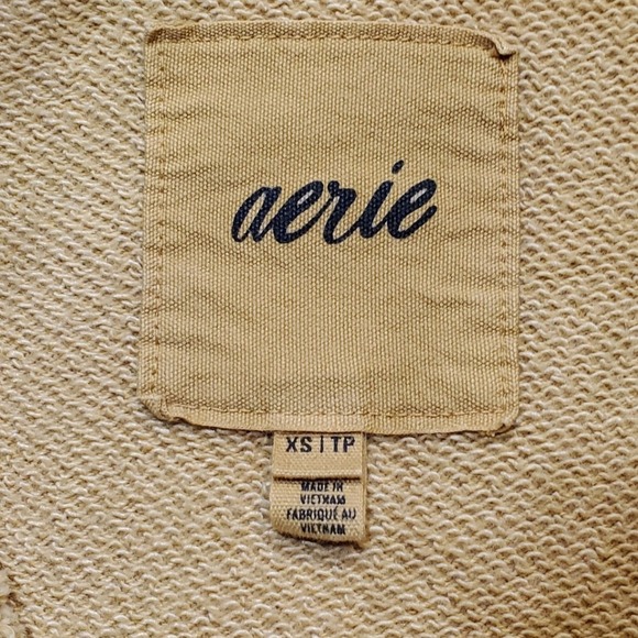 Aerie Lace-Up Oversized Crew Sweatshirt Mustard Yellow XS Distressed Hem - Picture 6 of 10